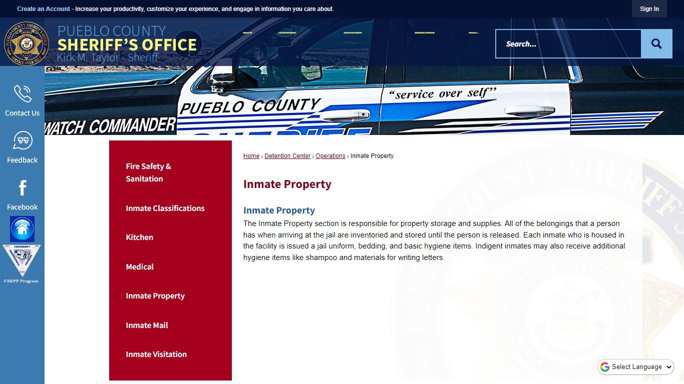 Inmate Property | Pueblo County Sheriff, CO